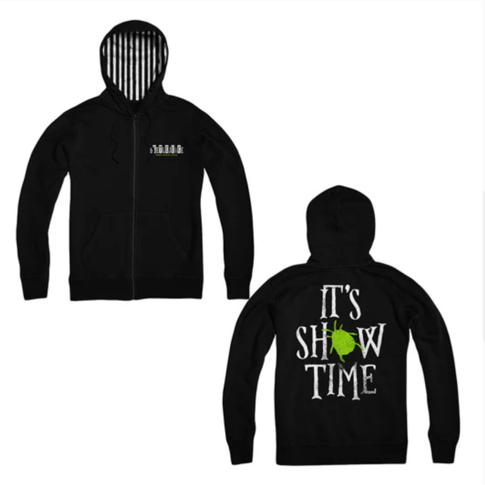 Official Beetlejuice The Musical Black Zip-Up Hoodie with Logo- size extra small